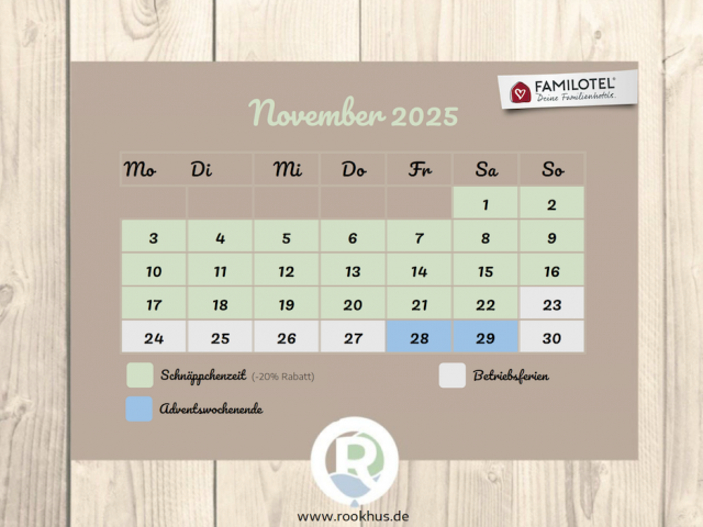 Saisonkalender für November 2025 im Borchard’s Rookhus